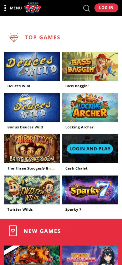 Sector 777 Casino home experience on a mobile phone